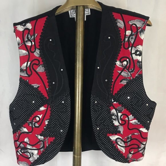 Vintage Ric Rac D Frank floral red & black Vest! - Picture 2 of 11
